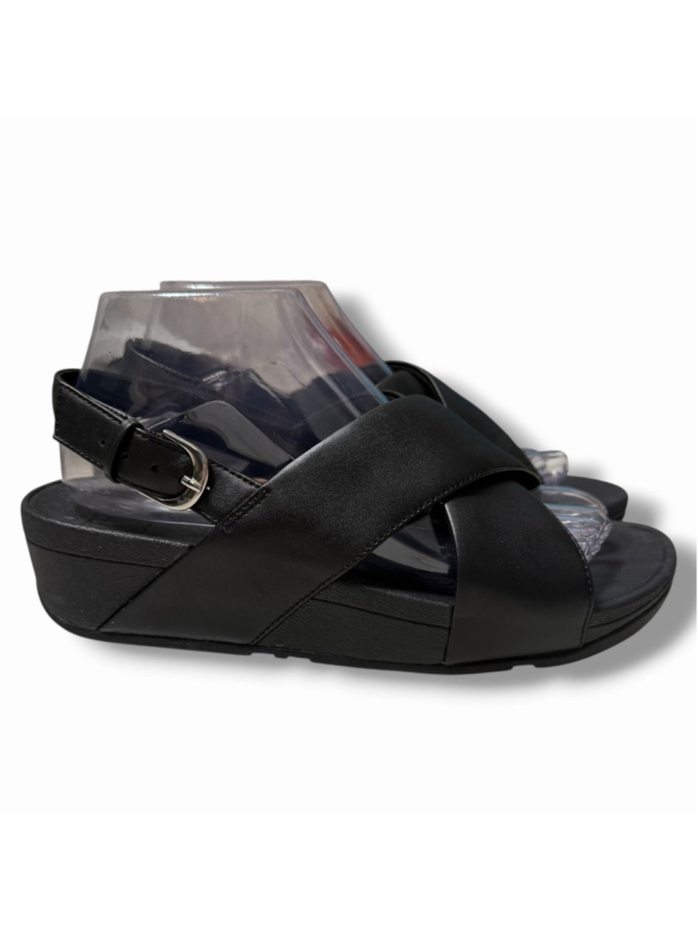 FitFlop Lulu Cross Back-Strap Sandals Black Leather Women 8 Comfort EXCELLENT